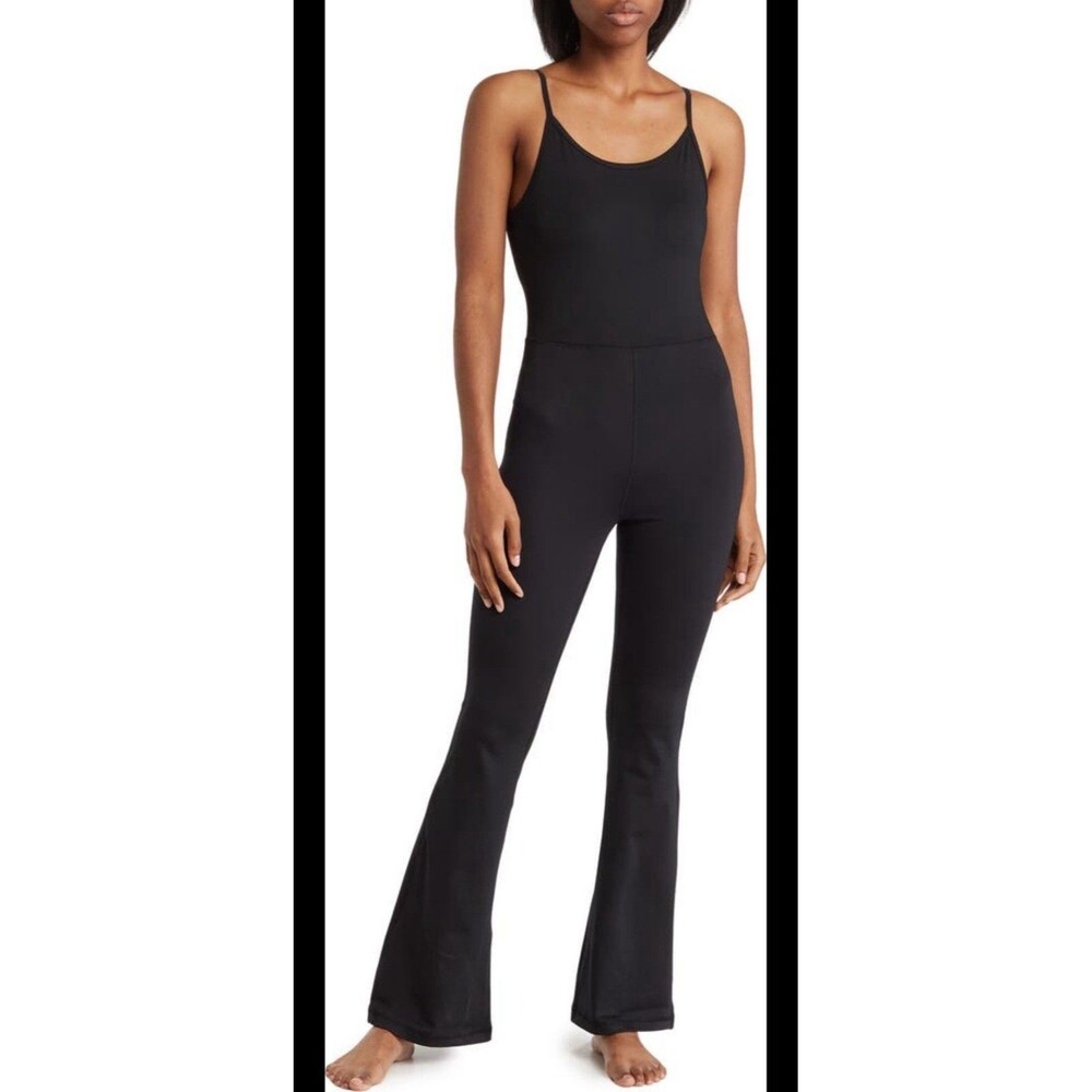 YOGALICIOUS LUX Scarlett Flare Jumpsuit Black NEW Lounge Casual Athleisure M